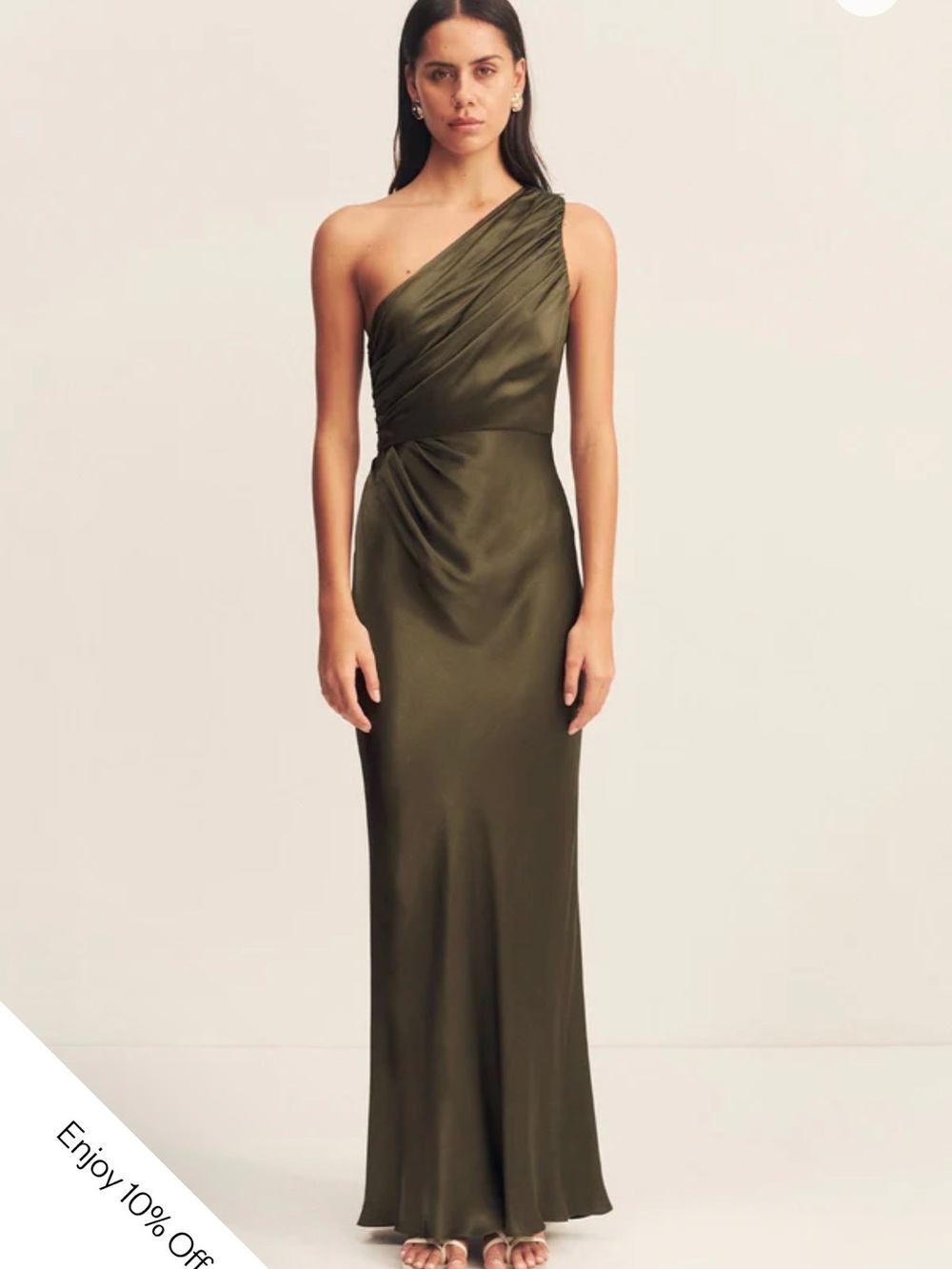 Elegant One-Shoulder Forest Green Satin Evening Gown